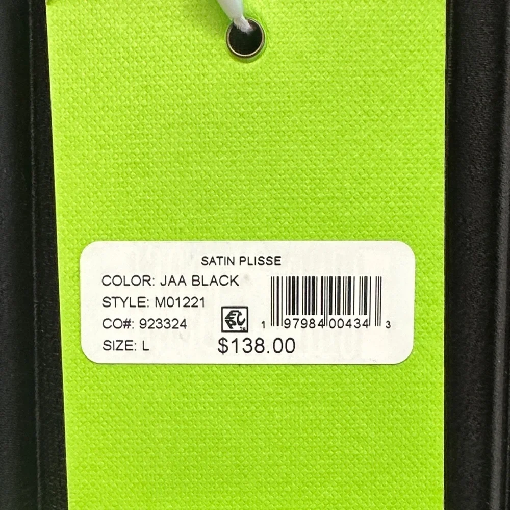 NWT Sam Edelman Hammered Satin Plissé Black Midi Dress L - Picture 4 of 9